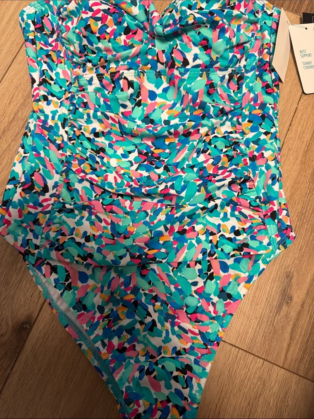 Swim Solutions NWT 10  Blue Multi-Print Sweetheart tummy One-Piece Swimsuit - Picture 6 of 8
